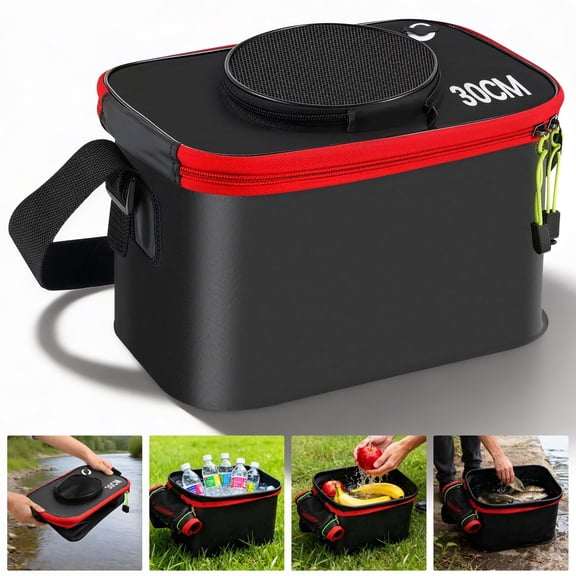 Fishing Bucket, TSV 3 Gallon Foldable Fish Bucket, Live Fish Container Multi-Functional Live Fish Bait Bucket, Outdoor Camping EVA Fishing Bag and Fish Protection Bucket