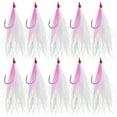 thumbnail image 1 of Fishing Bucktail Teaser Hooks, 10pcs Saltwater Fishing Jigs Teaser Hooks High Carbon Steel Hooks with Crystal Flash Feather Skirt for Fluke Flounder Salmon Trout Sea Bass Steelhead, 1 of 7