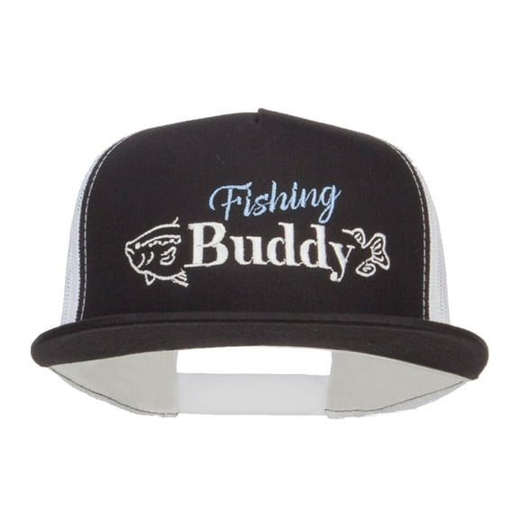 Fishing Buddy Embroidered Snapback Mesh Cap - Black White OSFM