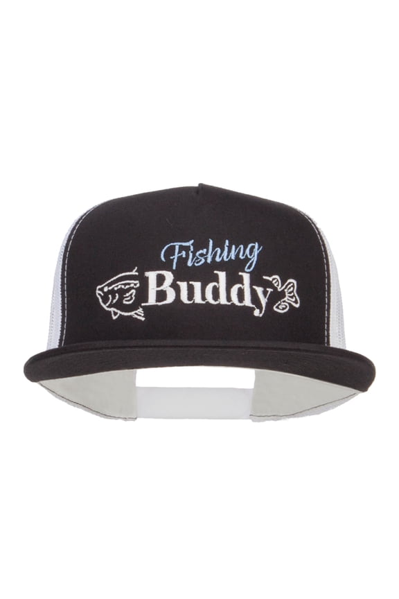 Fishing Buddy Embroidered Snapback Mesh Cap - Black White OSFM