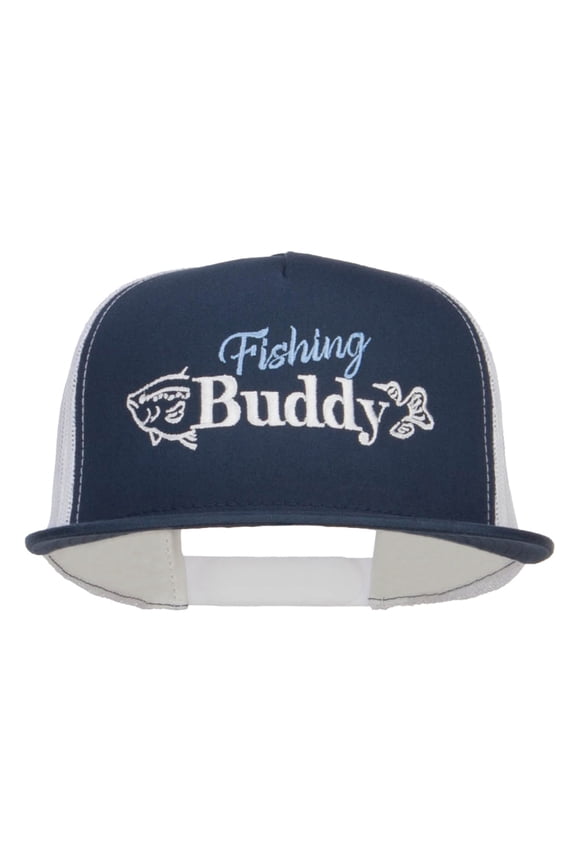 Fishing Buddy Embroidered Snapback Mesh Cap - Navy White OSFM
