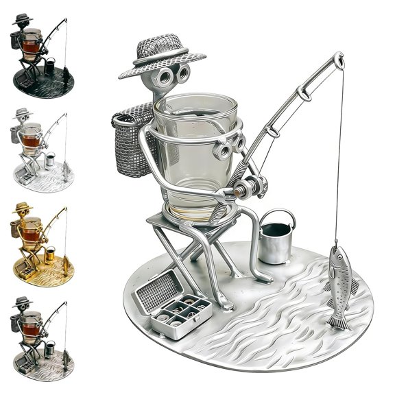 Fishing Buddy Shot Glass Holder, Handcrafted Metal Fishing Buddy Shot Glass Holder, Funny Bar Decor for Whiskey Tequila Vodka Gifts