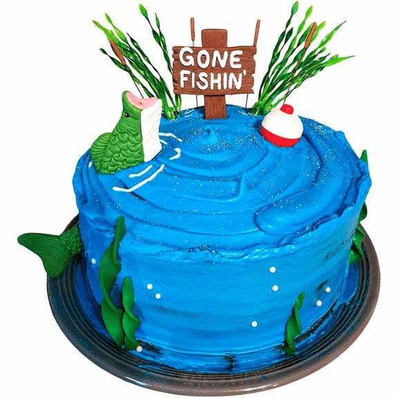 Fishing Cake Topper Fishing Cake Decoraions, Fishing Brithday Party Decorations Gone Fishing Cake with Bass Reed , Fish Birthday Party Decorations