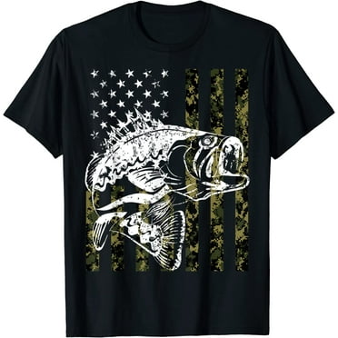 Fishing, Camouflage American Flag Fish, Bass Fish Fisherman T-Shirt