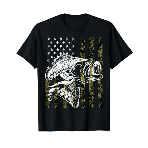 Fishing, Camouflage American Flag Fish, Bass Fish Fisherman T-Shirt