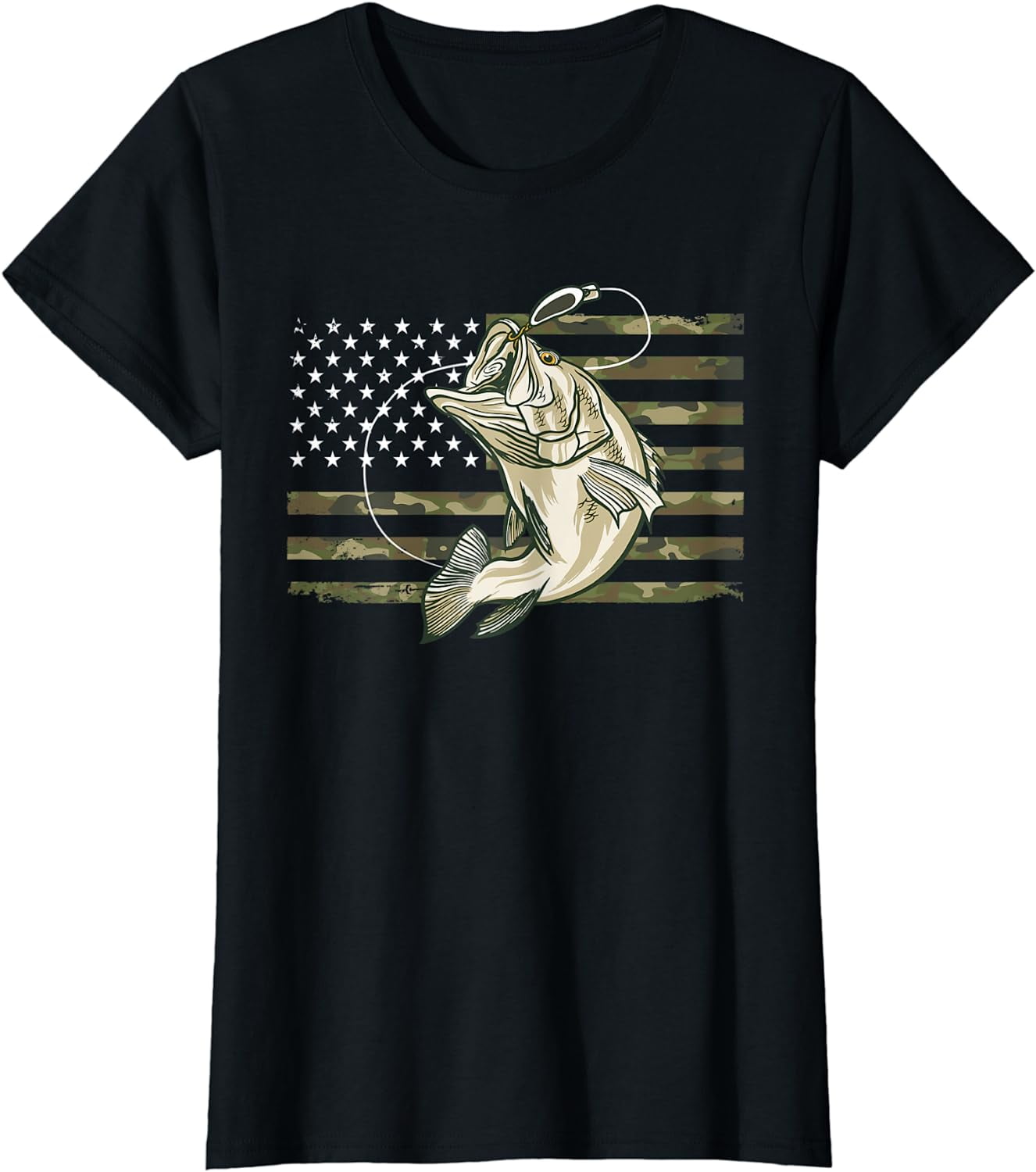 Fishing Camouflage US American Flag Bass Fish Fisherman Camo TShirt