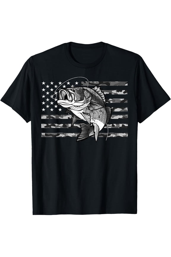 Fishing Camouflage US Camo American Flag Bass Fish Fisherman T-Shirt