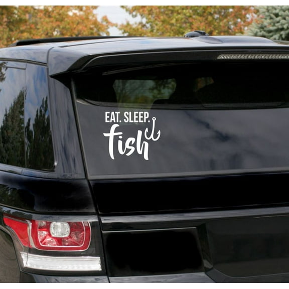 Fishing Car Decals Eat Sleep Fish Fisherman Window Sticker Truck Graphic 8x7-Inch Glossy White