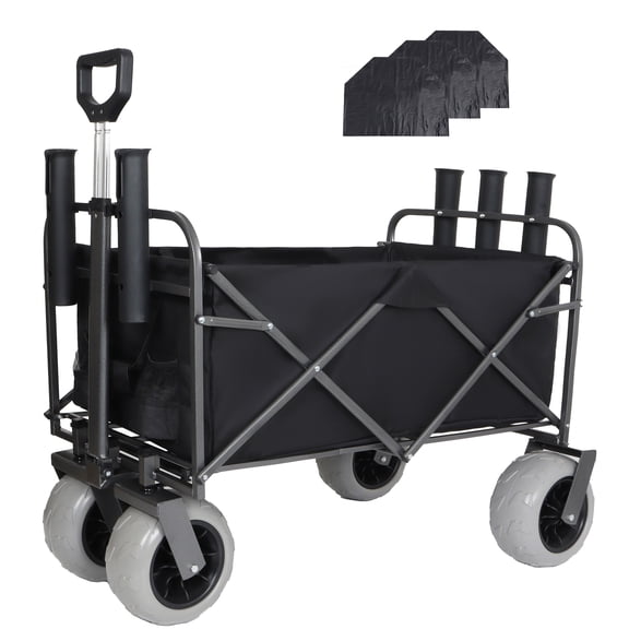 Fishing Cart with Rod Holders,Beach Wagon with Big Wheels for Sand 500lbs Capacity - All Terrain Steel Frame Utility Cart with 9" Pneumatic Tires,S