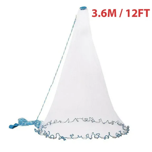 Fishing Cast Net 6/8/10/12/16FTEasy Throw Hand Cast Bait Net Strong Nylon Mesh with Zinc Sinkers for Freshwater Saltwater