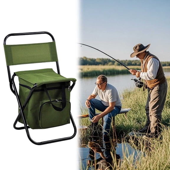 Fishing Chair with Cooler Bag Compact Foldable Stool, Multi Use Backpack Chair with Cooler Bag, Portable Lightweight High Back Chair for Hiking Camping Picnic Outdoor