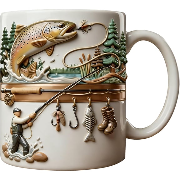 Fishing Coffee Mug, Funny Fishing Themed Design, 350ml, Ceramic Funny Fish Mug, Fisherman Novelty Drinkware, Comfortable Easy Grip Handle, Ideal for Fishermen, Personalized Gift For Fishing Lovers
