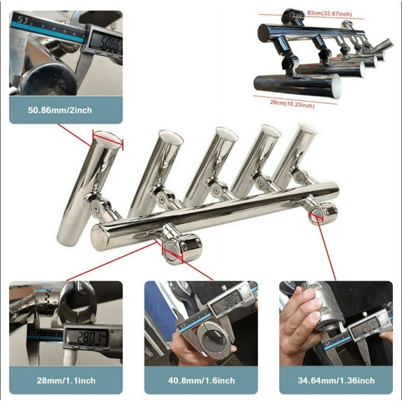Fishing Console Boat T Top Rocket Launcher Stainless Steel 2"Clamp 5 Rod Holder