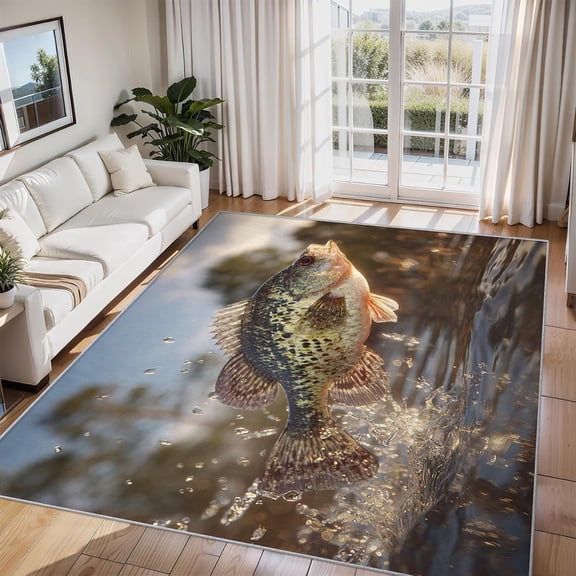 Fishing Crappie Area Rug Lake Fish Theme Carpet Washable Non Slip Soft Living Room Bedroom Entrance Mat 5x8ft