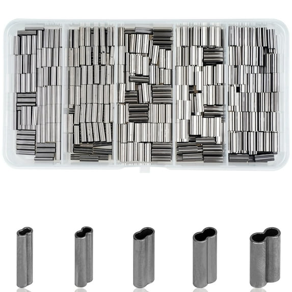 Fishing Crimp Sleeves Kit, 500PCS Double Barrel Fishing Line Crimps Sleeves Brass Copper Crimping Loop Tubes Connector Wire Leader Rigging Tackle for Saltwater Freshwater