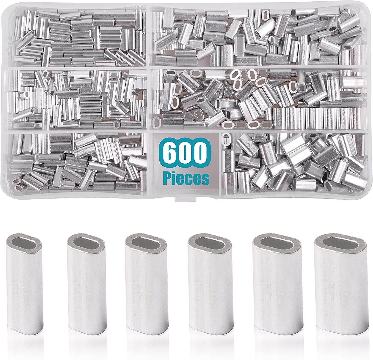 Fishing Crimp Sleeves Kit 600pcs/Box Aluminum Single Barrel Crimps