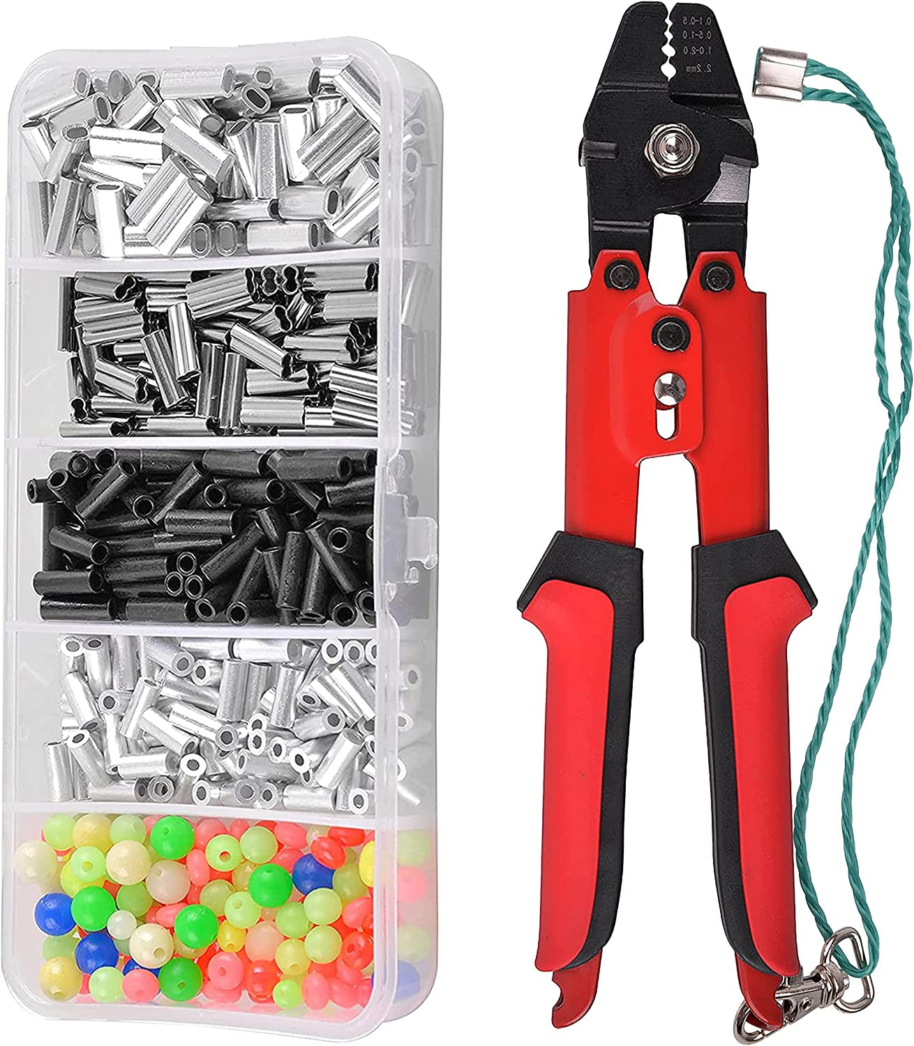 Fishing Crimping Tool Kit Fishing Crimping Pliers with 500pcs Crimp Sleeves  Fishing Beads Fishing Pliers Wire Rope Leader Crimping Tool Aluminum Copper  Loop Sleeves 