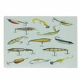 thumbnail image 1 of Fishing Cutting Board, Fishing Tackle Bait for Spearing Trapping Catching Aquatic Animals Molluscs Design, Decorative Tempered Glass Cutting and Serving Board, Small Size, Multicolor, by Ambesonne, 1 of 1