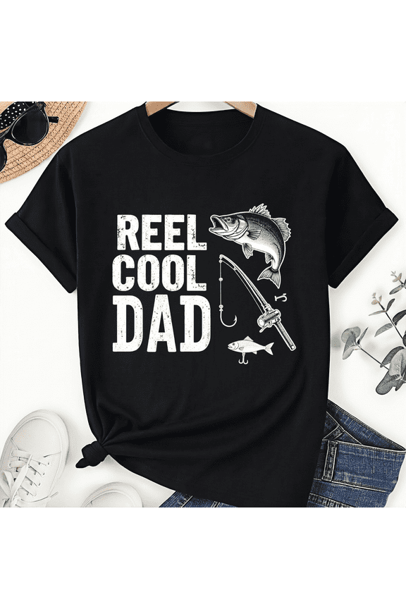Fishing Dad Father's Day Reel Cool Dad Black and White Unisex T-Shirt