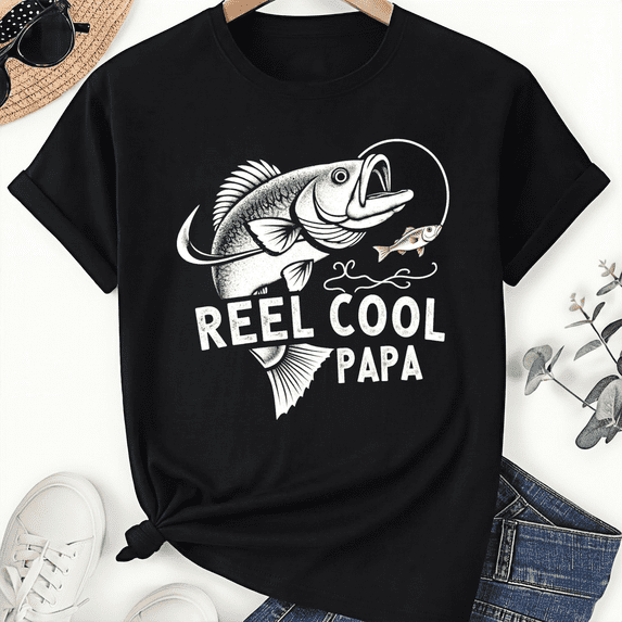 Fishing Dad Father's Day Reel Cool Papa B&W Bass Unisex T-Shirt