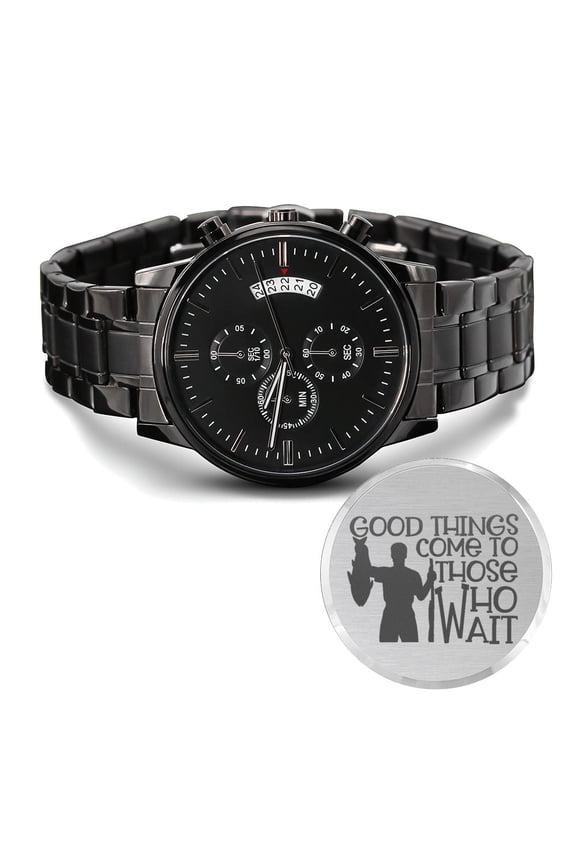Fishing Dad Good Things Come Engraved Multifunction Analog Stainless Steel Chronograph Men's Watch W Copper Dial