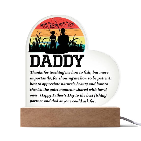 Fishing Dad Printed Heart Shaped Acrylic Plaque