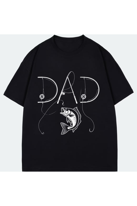 Fishing Dad T Shirt Black Fishing Rod And Fish Print For Outdoor Activities