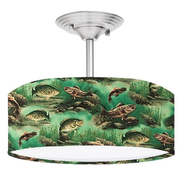 Fishing Dad's Den 2-Light LED Drum Lamp - Brushed Nickel - 10.625in.H x 13in.D - Modern Elegance