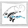 thumbnail image 1 of Fishing Decor Tapestry, Big Pike Fish Catching Wobblers Reel Trap in River Raptorial Predator Print, Wall Hanging for Bedroom Living Room Dorm Decor, 80W X 60L Inches, Black Blue, by Ambesonne, 1 of 2