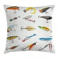 thumbnail image 1 of Fishing Decor Throw Pillow Cushion Cover, Several Fish Hook Equipment Objects Trolling Angling Netting Gathering Activity, Decorative Square Accent Pillow Case, 16 X 16 Inches, Multi, by Ambesonne, 1 of 2