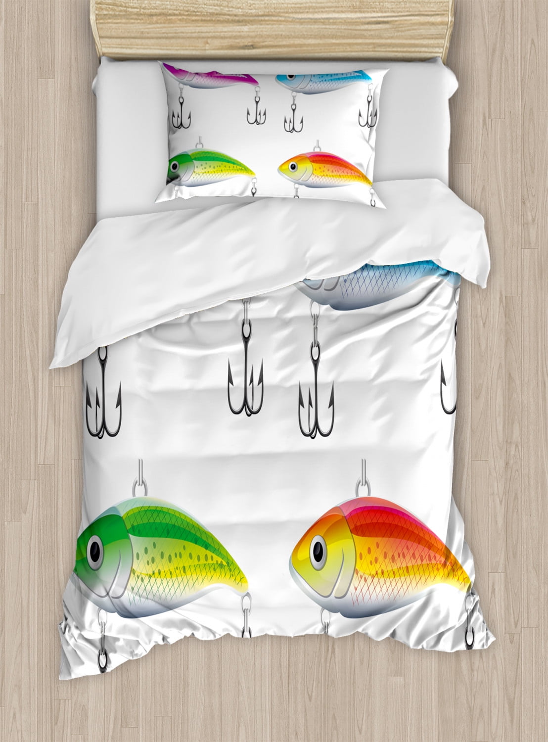 Fishing Lures Twin Duvet Cover Set with Pillow Sham