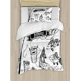 thumbnail image 1 of Fishing Decor Twin Size Duvet Cover Set, Hand Drawn Fishing Tools Set with Rod Salmon Perch Bucket Net Float Ribbon, Decorative 2 Piece Bedding Set with 1 Pillow Sham, Black White, by Ambesonne, 1 of 3