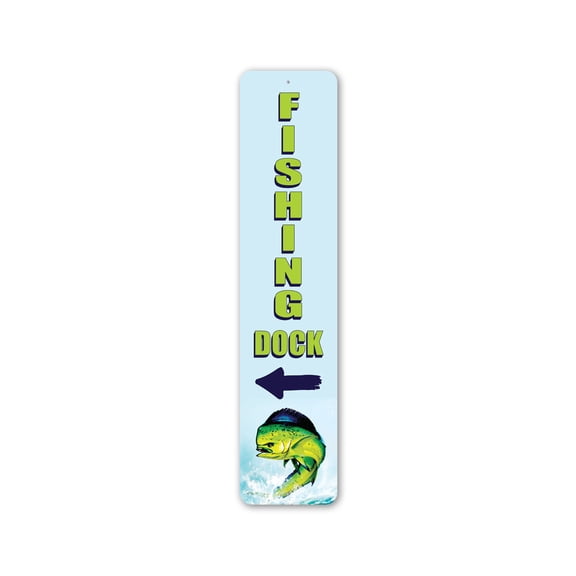Fishing Dock Salt Water Aluminum Metal Decor Sign - 4x18 inches