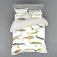thumbnail image 1 of Fishing Duvet Cover Set, Fishing Tackle Bait for Spearing Trapping Catching Aquatic Animals Molluscs Design, Bedding Set with Shams and Fitted Sheet, 3 Sizes, by Ambesonne, 1 of 3