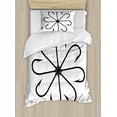 thumbnail image 1 of Fishing Duvet Cover Set Twin Size, Flower Shaped Artisan Steel Multi Hook Gaff in Row New Needle Device Figure Print, Decorative 2 Piece Bedding Set with 1 Pillow Sham, Black White, by Ambesonne, 1 of 3