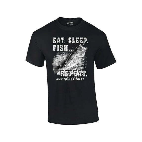 Fishing Eat Sleep Fish Repeat Funny Outdoors Novelty Short Sleeve T-shirt Fisherman Bass Trout Catfish Crappie Walleye-Black-XXXL