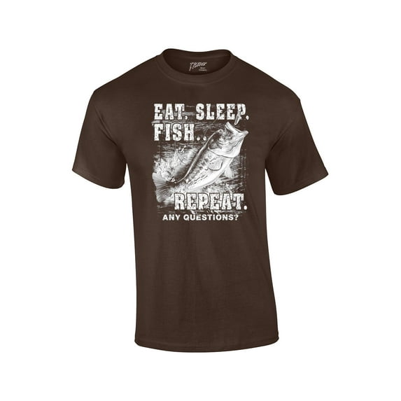 Fishing Eat Sleep Fish Repeat Funny Outdoors Novelty Short Sleeve T-shirt Fisherman Bass Trout Catfish Crappie Walleye-Brown-XXXL