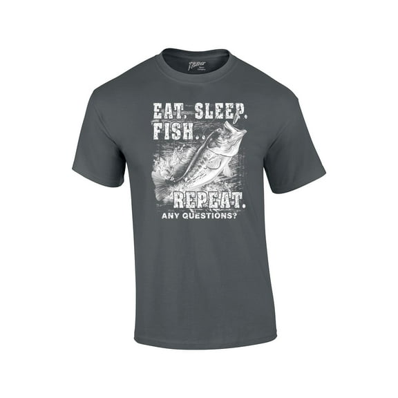 Fishing Eat Sleep Fish Repeat Funny Outdoors Novelty Short Sleeve T-shirt Fisherman Bass Trout Catfish Crappie Walleye-Charcoal-Large