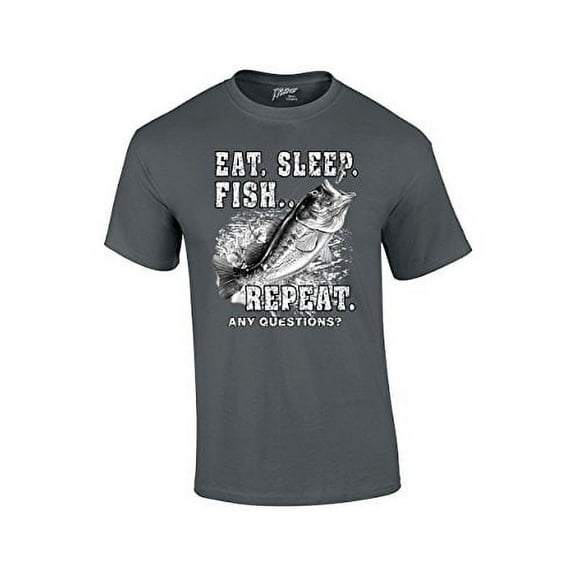 Fishing Eat Sleep Fish Repeat Funny Outdoors Novelty Short Sleeve T-shirt Fisherman Bass Trout Catfish Crappie Walleye-Charcoal-Small