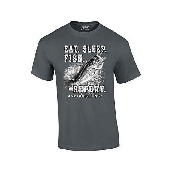 Fishing Eat Sleep Fish Repeat Funny Outdoors Novelty Short Sleeve T-shirt Fisherman Bass Trout Catfish Crappie Walleye-Charcoal-Small