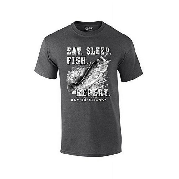 Fishing Eat Sleep Fish Repeat Funny Outdoors Novelty Short Sleeve T-shirt Fisherman Bass Trout Catfish Crappie Walleye-HeatherGray-XL