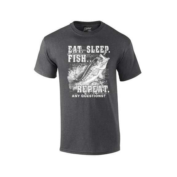 Fishing Eat Sleep Fish Repeat Funny Outdoors Novelty Short Sleeve T-shirt Fisherman Bass Trout Catfish Crappie Walleye-HeatherGray-XXL