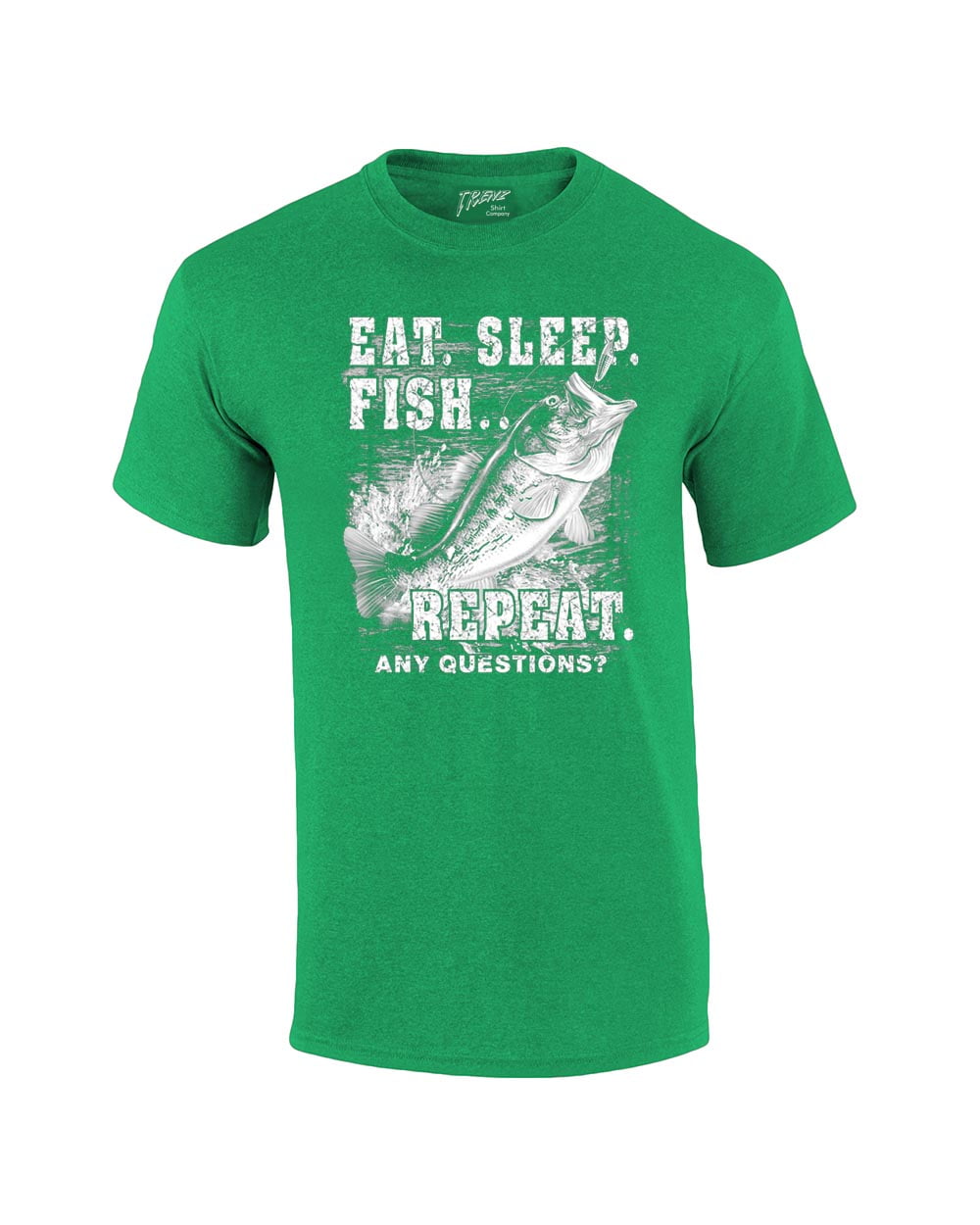 Trenz Shirt Company Fishing Eat Sleep Fish Repeat Funny Outdoors Novelty Short Sleeve T-Shirt Fisherman Bass Trout Catfish Crappie Walleye-Kelly-Small
