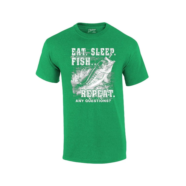 Fishing Eat Sleep Fish Repeat Funny Outdoors Novelty Short Sleeve T-shirt  Fisherman Bass Trout Catfish Crappie Walleye-Kelly-Small 