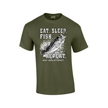 Fishing Eat Sleep Fish Repeat Funny Outdoors Novelty Short Sleeve T-shirt Fisherman Bass Trout Catfish Crappie Walleye-Military-Small