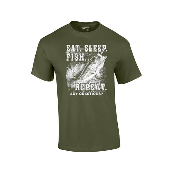 Fishing Eat Sleep Fish Repeat Funny Outdoors Novelty Short Sleeve T-shirt Fisherman Bass Trout Catfish Crappie Walleye-Military-XL