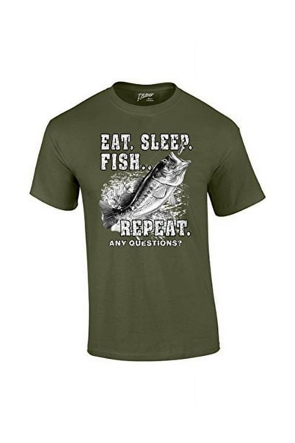 Fishing Eat Sleep Fish Repeat Funny Outdoors Novelty Short Sleeve T-shirt Fisherman Bass Trout Catfish Crappie Walleye-Military-XXL
