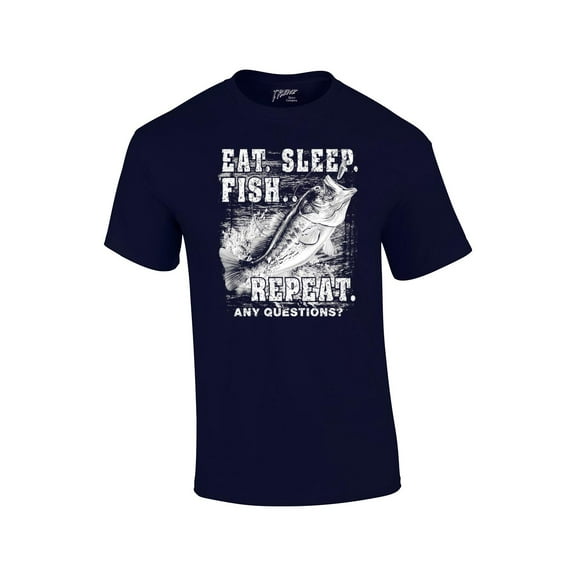 Fishing Eat Sleep Fish Repeat Funny Outdoors Novelty Short Sleeve T-shirt Fisherman Bass Trout Catfish Crappie Walleye-Navy-Large
