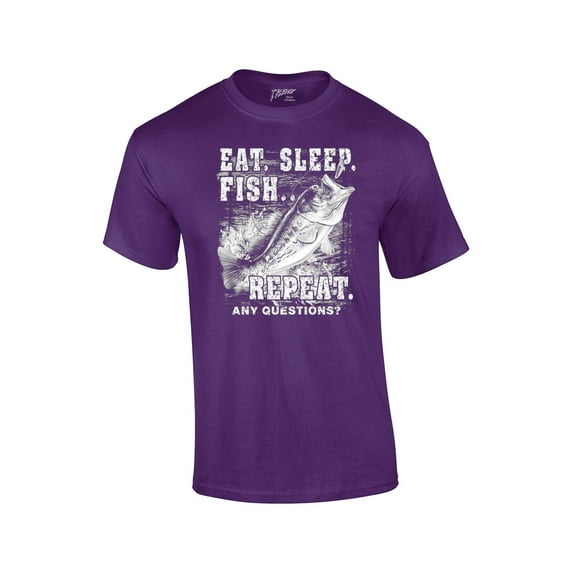 Fishing Eat Sleep Fish Repeat Funny Outdoors Novelty Short Sleeve T-shirt Fisherman Bass Trout Catfish Crappie Walleye-Purple-Small
