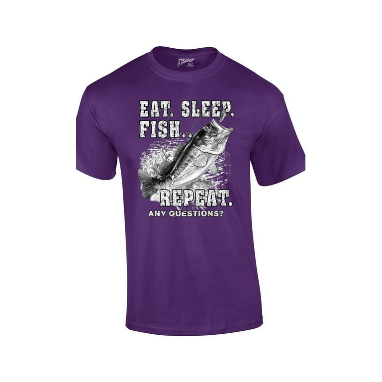 Fishing Eat Sleep Fish Repeat Funny Outdoors Novelty Short Sleeve T-shirt  Fisherman Bass Trout Catfish Crappie Walleye-Purple-XL 